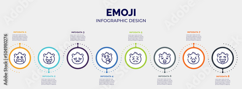 infographic for emoji concept. vector infographic template with icons and 8 option or steps. included crying emoji, tongue emoji, sad curious pensive frowning with open mouth yelling tongue out