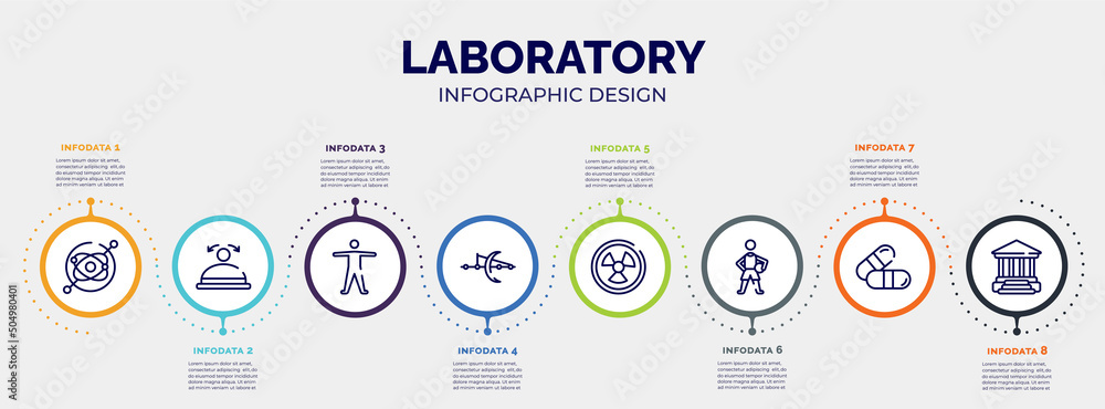 infographic for laboratory concept. vector infographic template with icons and 8 option or steps. included gyroscope, convex, anatomy, optics, hazardous, basketball player, capsule, academy editable infographic for laboratory concept. vector infographic template with icons and 8 option or steps. included gyroscope, convex, anatomy, optics, hazardous, basketball player, capsule, academy editable