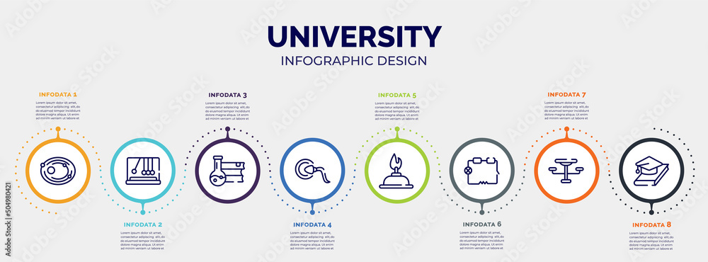 infographic for university concept. vector infographic template with icons and 8 option or steps. included solar system, newtons cradle, science book, fertilization, burn, electrical circuit, infographic for university concept. vector infographic template with icons and 8 option or steps. included solar system, newtons cradle, science book, fertilization, burn, electrical circuit,