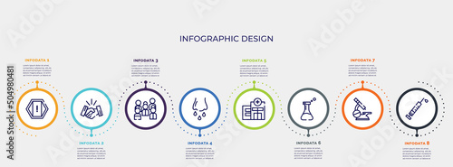 infographic for concept. vector infographic template with icons and 8 option or steps. included attention, handshake, crowd, runny e, clinic, flask, microscope, vaccine editable vector.