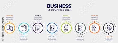 infographic for business concept. vector infographic template with icons and 8 option or steps. included adaptive, mobile phone with auriculars, 4g technology, wifi connection warning, mobile phone
