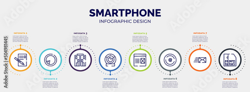 infographic for smartphone concept. vector infographic template with icons and 8 option or steps. included write letter, postman, offices, web camera, landing page, arroba, express mail, editable