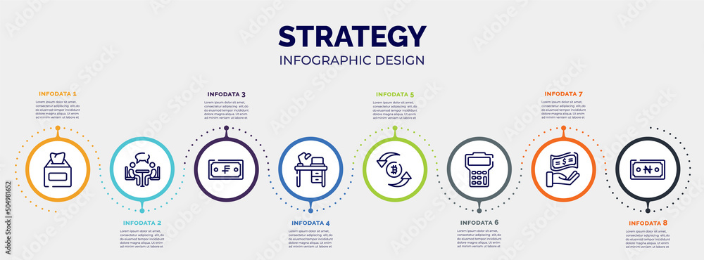 infographic for strategy concept. vector infographic template with icons and 8 option or steps. included aorithm, seo and web, launching, computers, graph line, hdd, biometric, confusion editable infographic for strategy concept. vector infographic template with icons and 8 option or steps. included aorithm, seo and web, launching, computers, graph line, hdd, biometric, confusion editable