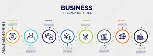 infographic for business concept. vector infographic template with icons and 8 option or steps. included null, judge chair, packages, marijuana, diversify, demand, headquarters, fallen editable