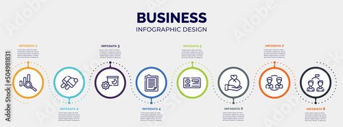 infographic for business concept. vector infographic template with icons and 8 option or steps. included data analysis, , facilities, explanation, cheque, wage, peer to peer, competitor editable