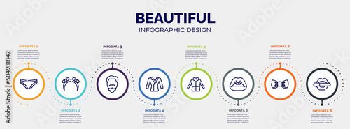 infographic for beautiful concept. vector infographic template with icons and 8 option or steps. included panties, headbands, man with goatbeard, suit on hanger, parka, women lips, wedding bow tie,