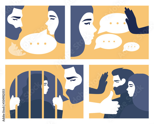 Gender inequality concept set. Bias and sexism in workplace or social