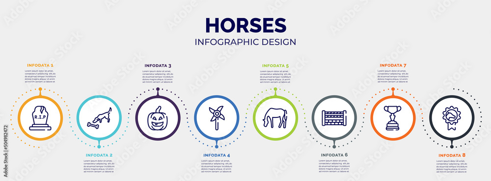 infographic for horses concept. vector infographic template with icons and 8 option or steps. included tombstone, dog smelling a bone, lantern, pinwheel, horse grazing, fence for horses jumps, infographic for horses concept. vector infographic template with icons and 8 option or steps. included tombstone, dog smelling a bone, lantern, pinwheel, horse grazing, fence for horses jumps,