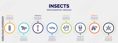 infographic for insects concept. vector infographic template with icons and 8 option or steps. included plankton, null, , badger, paw print, diving suit, hermit crab, pond skater editable vector.
