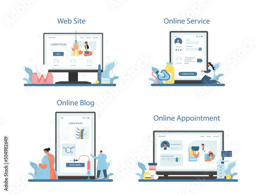Anesthesiologist online service or platform set. Doctor wearing