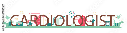 Cardiologist typographic header. Idea of heart medical diagnostic