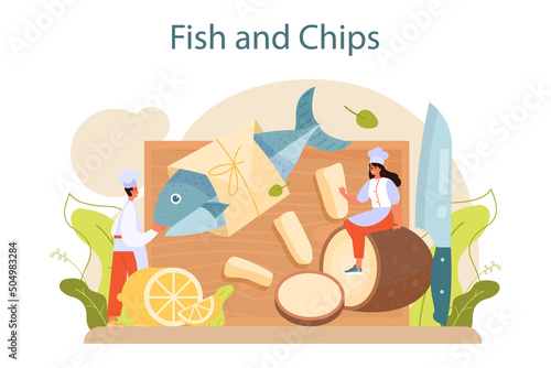 Fish and chips. British deep-fried fish and chips fast food. Sea food