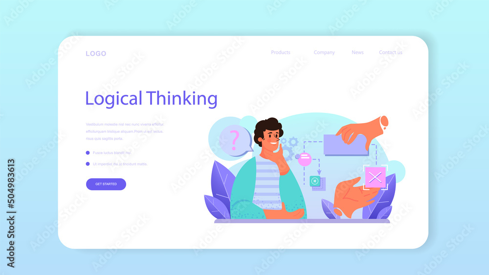 Logician web banner or landing page. Scientist systematicly studying logical Logician web banner or landing page. Scientist systematicly studying logical
