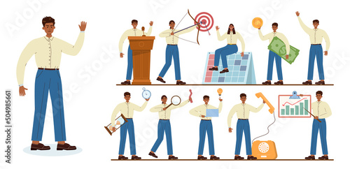 Native American businessman set. Characters wearing business