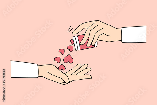 Person give heart pills share love