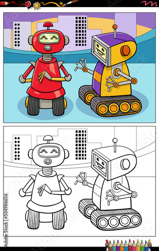 cartoon robot or droid characters coloring book page