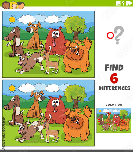 differences game with cartoon dogs animal characters