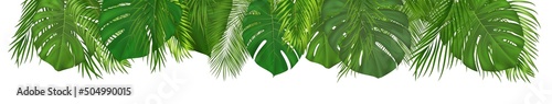 Summer tropical composition with green palm leaves. Exotic botanical design with jungle plants for invitation, banner, poster. Vector illustration