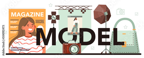 Model typographic header. Man and woman represent new clothes