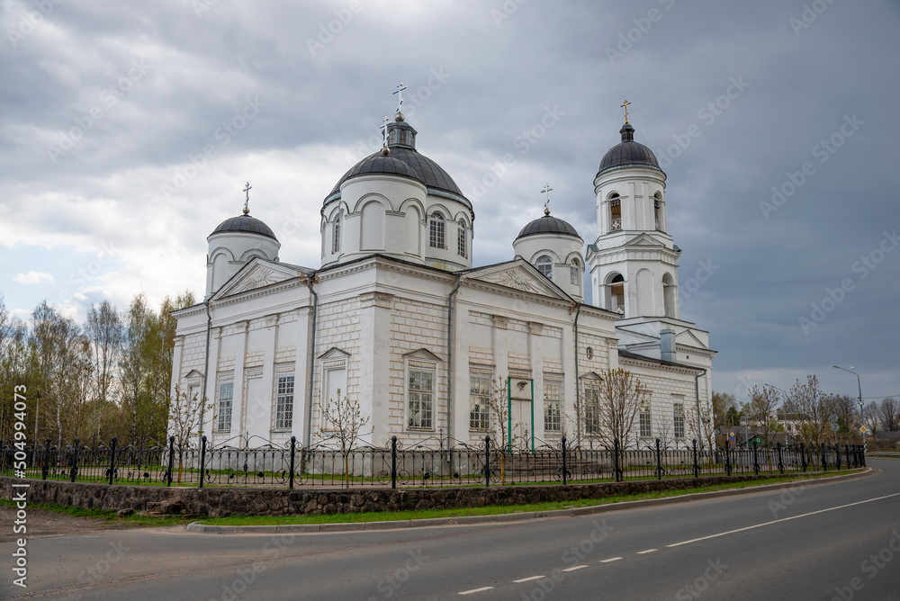 The ancient Cathedral of Elijah the Prophet, cloudy evening. Soltsy, Novgorod region. Russia