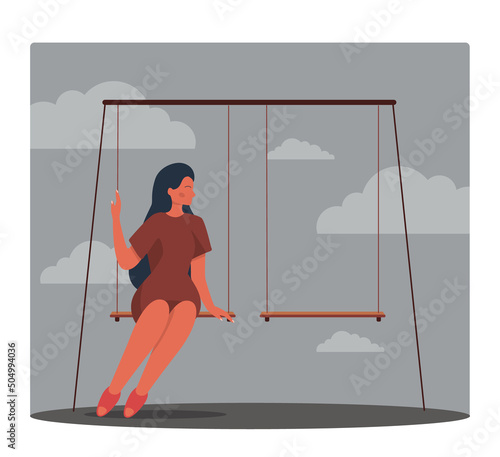 Loneliness concept. Lonely character with depression and sadness. Young unhappy