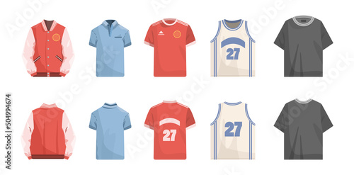 Sport clothing set. Apparel for sport activity: basketball jersey, football