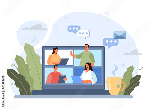 Online business communication concept. Characters with smart