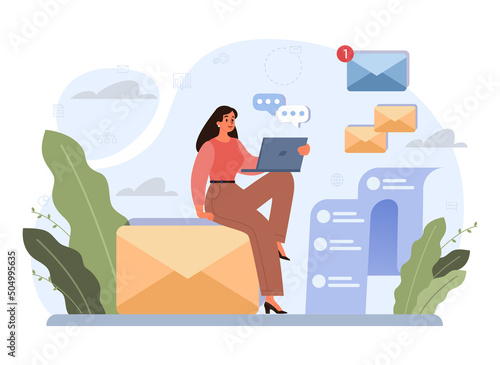 Online business communication concept. Characters with smart