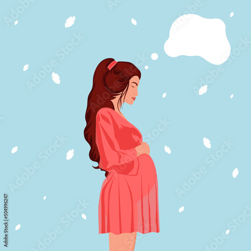 Pregnant girl, on a light blue background. Pregnancy. Vector illustration.