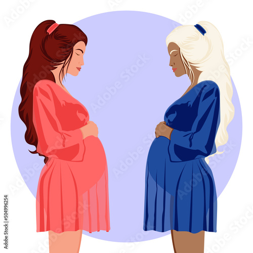 Two pregnant girls. Pregnancy. Vector illustration.
