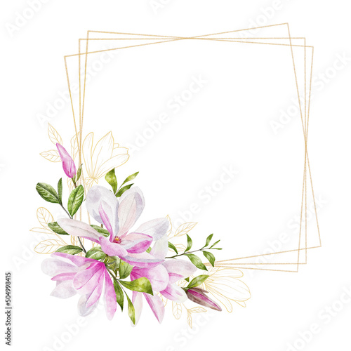 Gold frame of magnolia flowers