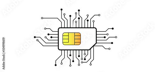 Mobile gsm sim card, PrePaid. Circuit board or electronic motherboard. lines and dots connect. Computer crime. Hacker using Phone, stealing data. Steal personal data. Cyber security. Keyloggers.