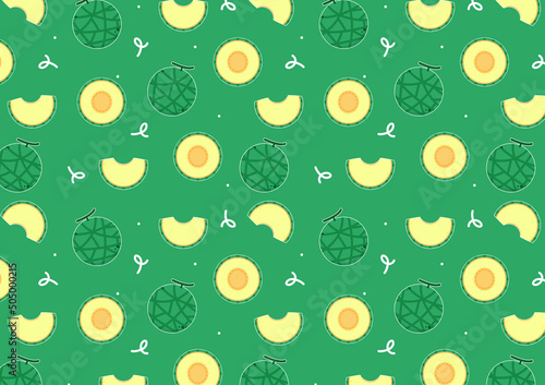 Melon pattern wallpaper. Melon on green background. Melon icon vector.