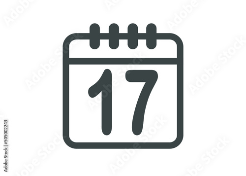 Calendar icon vector. Simple calendar with date 17.