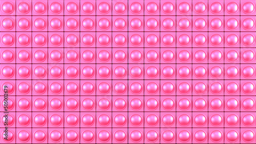Pink pastel color poppit. Pop it pink background as a fashionable silicon toy for fidgets. Addictive anti-stress toy in pastel colors. Bubble sensory popit for kids. 3D render. photo