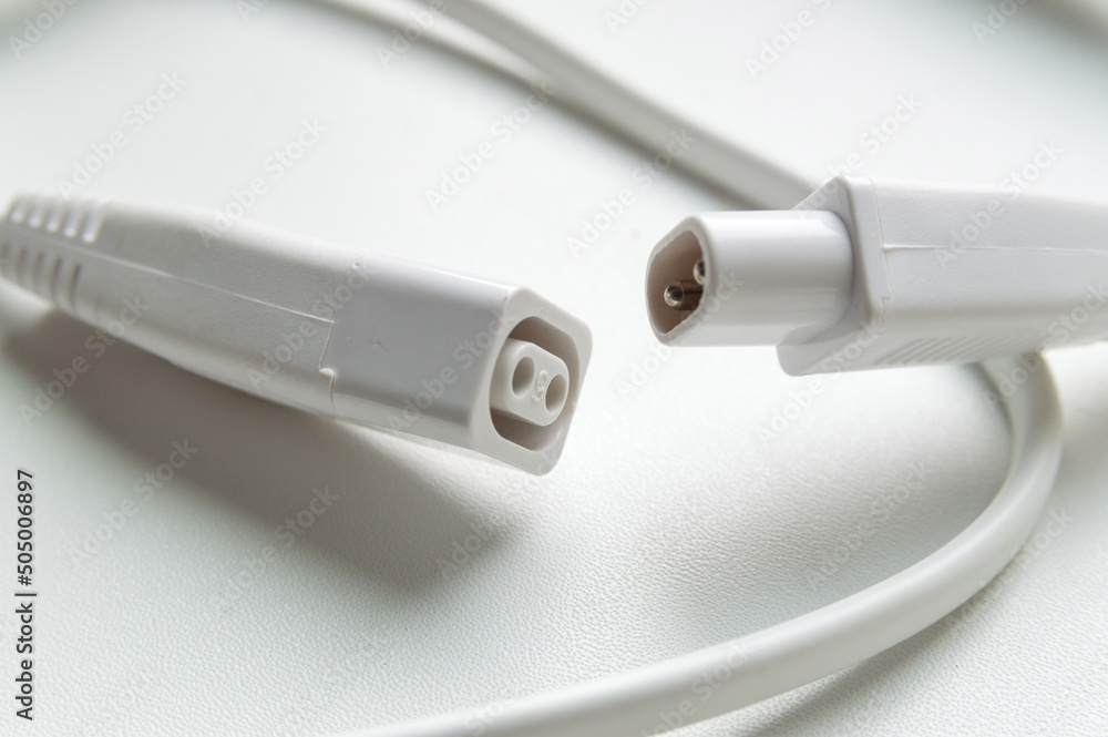 disconnected power supply cable with a two-pin connector disconnected power supply cable with a two-pin connector