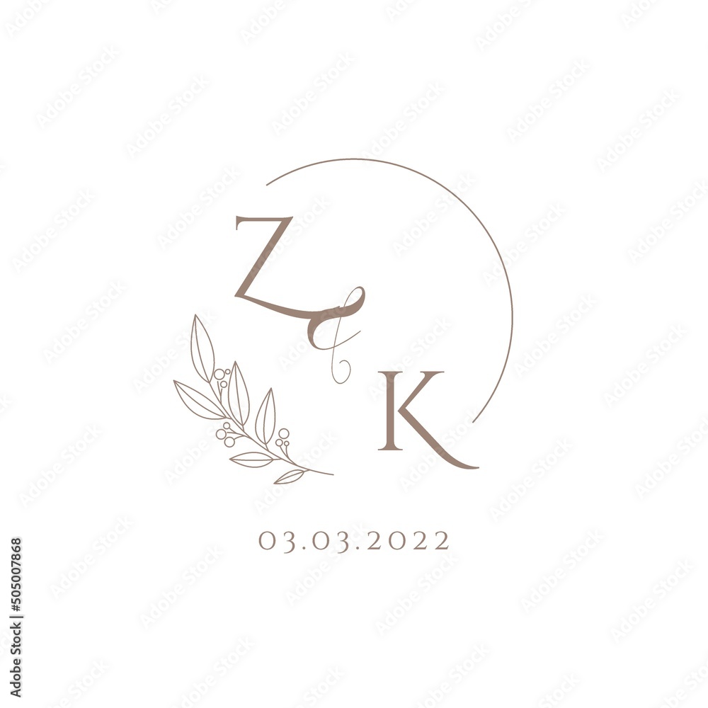 Letter ZK wedding initial logo design Stock Vector | Adobe Stock