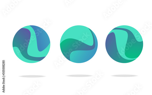 Set of round abstract badges, icons or shapes in mint, green and blue colors.