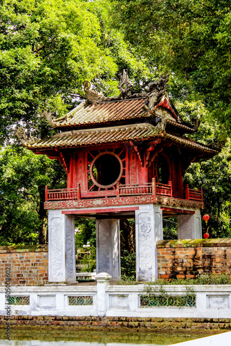 The Red Khue Van Pavilion Gate Overlooks the Thien Quang (“Heaven Light”) Well, also known as the Literature Well, at the Temple of Literature in Hanoi, Vietnam