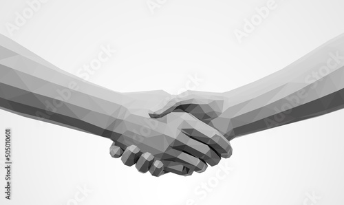 Handshake of Low Poly Hands in Gray Shades