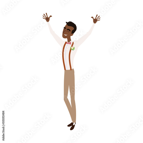 happy afro groomsman