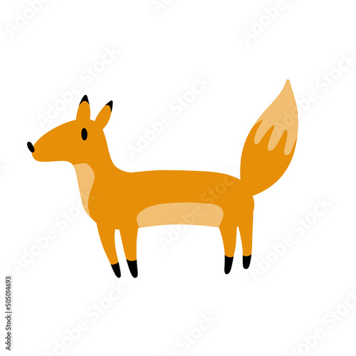 Cute fox in modern simple flat style. Isolated vector illustration. Funny cute animal with red tail. Forest sly predator.