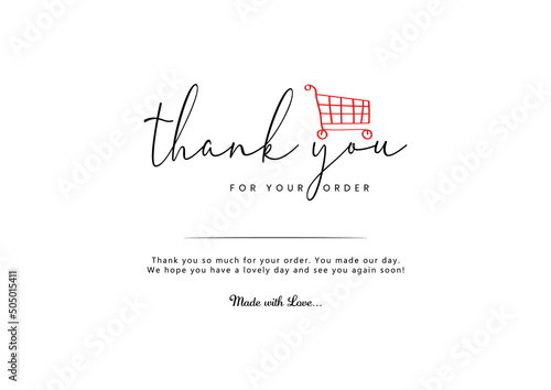 Thank You for your order. Thank you Compliment card with white background and text spice. 