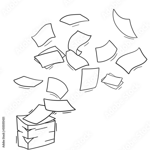 Flying Paper. Blank sheet. Thrown object. White trash. Cartoon flat illustration.