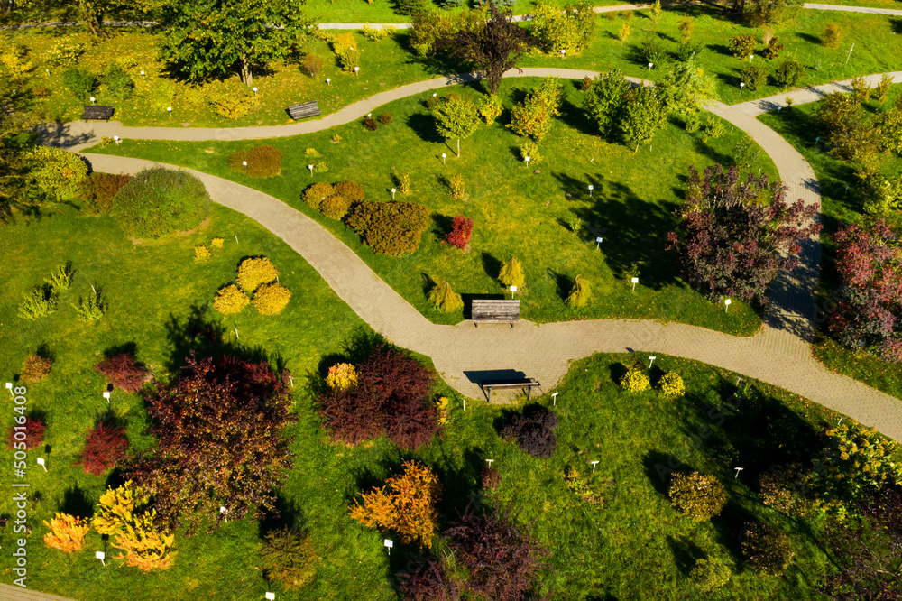 Obraz na płótnie Top view of the autumn Minsk Botanical Garden. Belarus w salonie