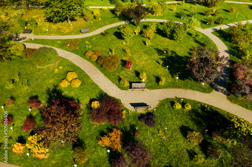 Top view of the autumn Minsk Botanical Garden. Belarus