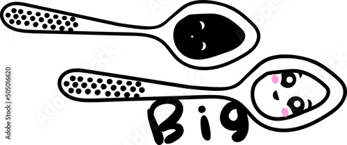 Big spoon, cute black and white vector illustration