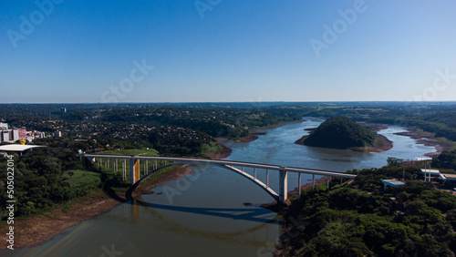 View of the Friendship Bridge 08 may 2022 (Ponte da Amizade) over the Parana river, connecting Brazil, to Paraguay photo