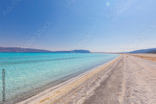 Salda Lake is a turquoise crater lake. Jezero Crater on Mars and Salda Lake in Burdur have similar geographical features and are known as Turkey's Maldives. photo