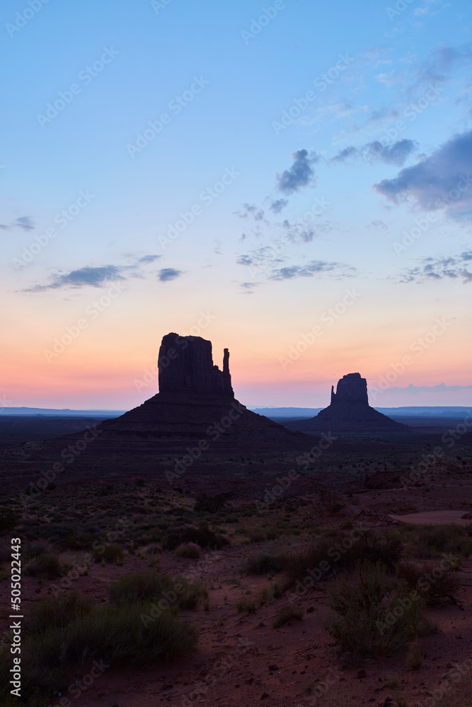 Buttes of Monument Valley at sunrise, Arizona, United States